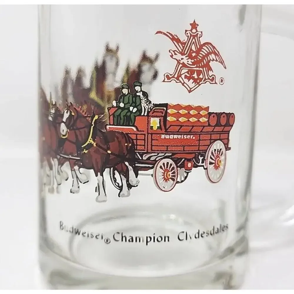 1970's Rare Budweiser Clydesdales Mug Beer Glass Barware Man‎ Cave 12oz U94